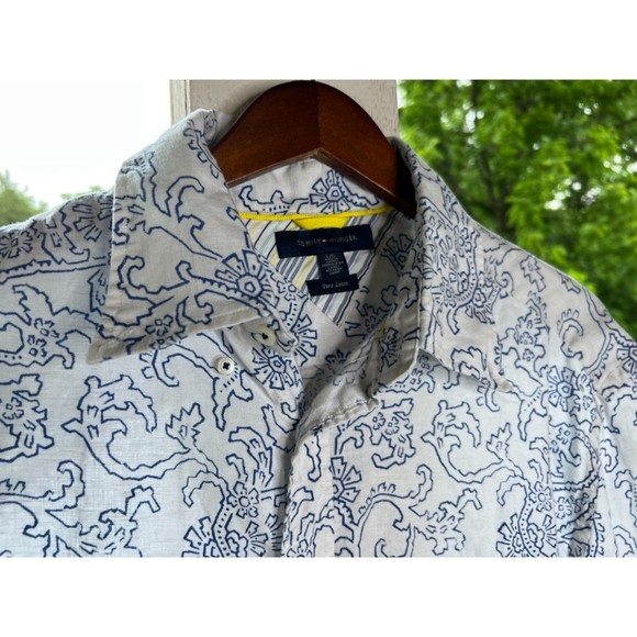 Tommy Hilfiger Linen Top, white/blue print, Size M/L - Picture 2 of 5